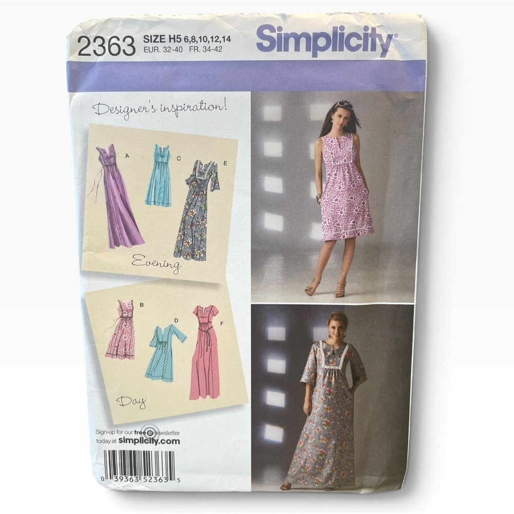 Simplicity 2363 Misses Dress Pattern Size H5 6,8,10,12,14 Pullover Maxi Day
